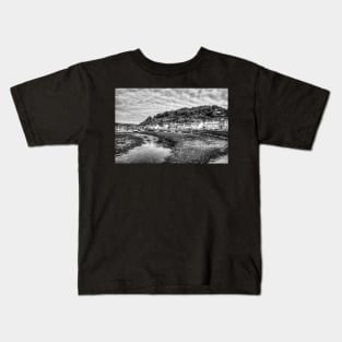 Fishguard Lower Town Harbour, Black And White Kids T-Shirt